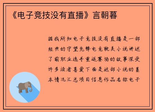 《电子竞技没有直播》言朝暮